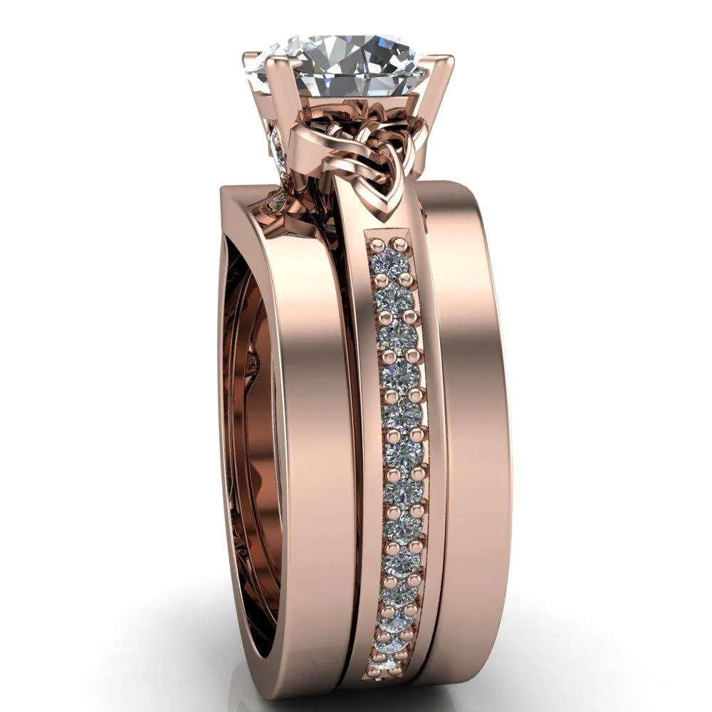 Lilith Round Center Stone Intertwined Shoulders Thick Band Half Eternity Ring