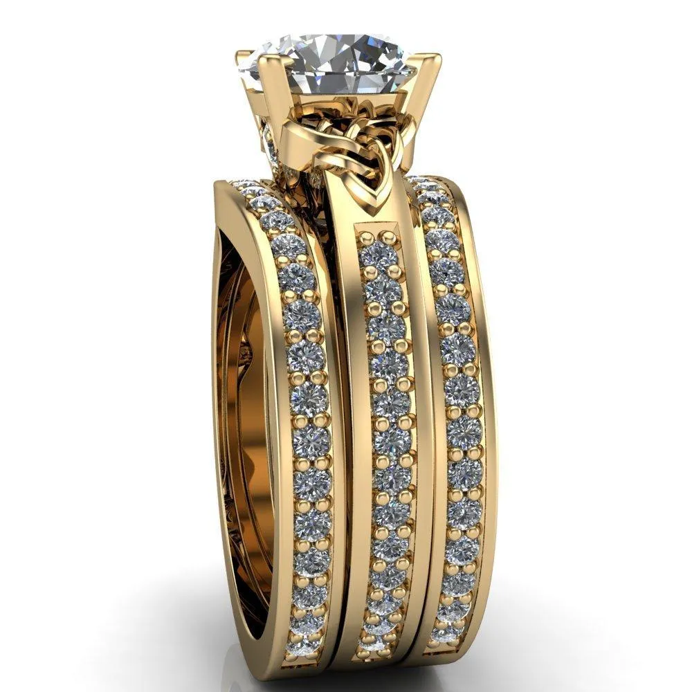 Lilith Round Center Stone Intertwined Shoulders Thick Band Half Eternity Ring