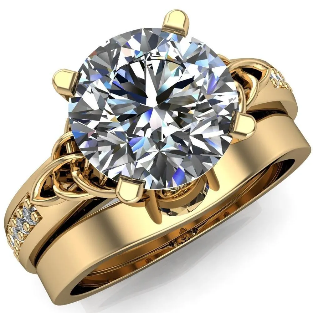 Lilith Round Center Stone Intertwined Shoulders Thick Band Half Eternity Ring