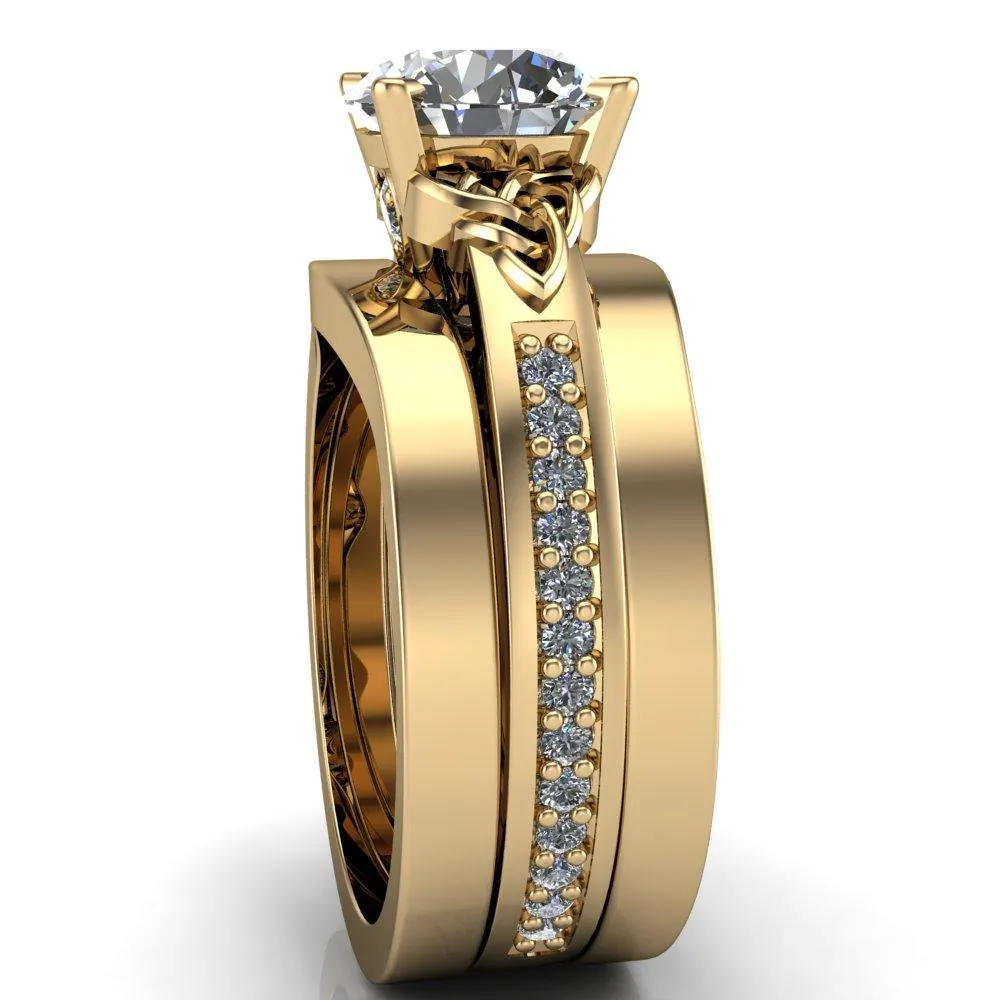 Lilith Round Center Stone Intertwined Shoulders Thick Band Half Eternity Ring