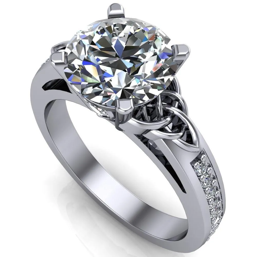 Lilith Round Center Stone Intertwined Shoulders Thick Band Half Eternity Ring