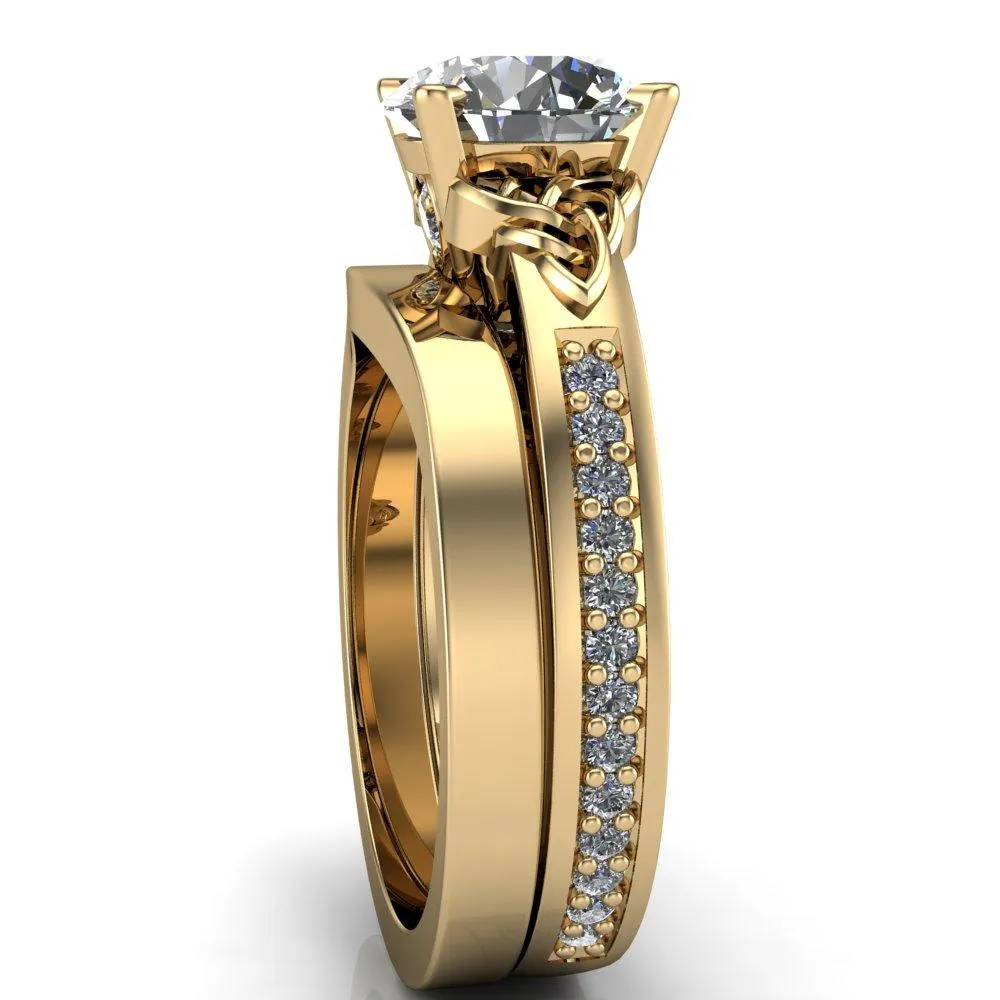 Lilith Round Center Stone Intertwined Shoulders Thick Band Half Eternity Ring