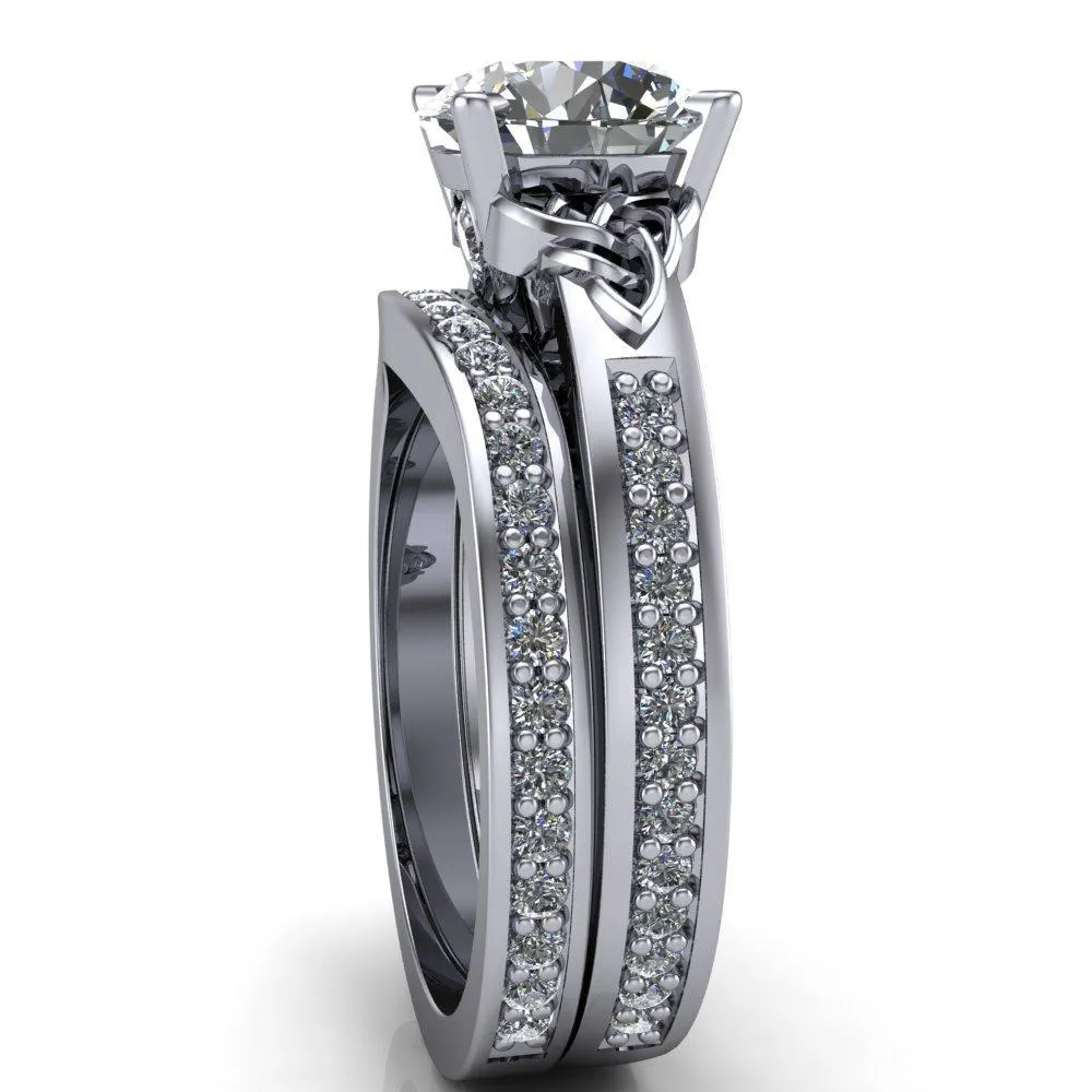 Lilith Round Center Stone Intertwined Shoulders Thick Band Half Eternity Ring