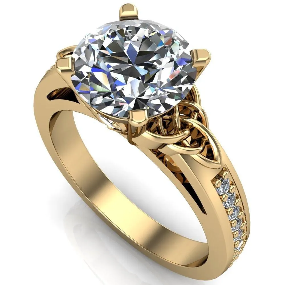 Lilith Round Center Stone Intertwined Shoulders Thick Band Half Eternity Ring