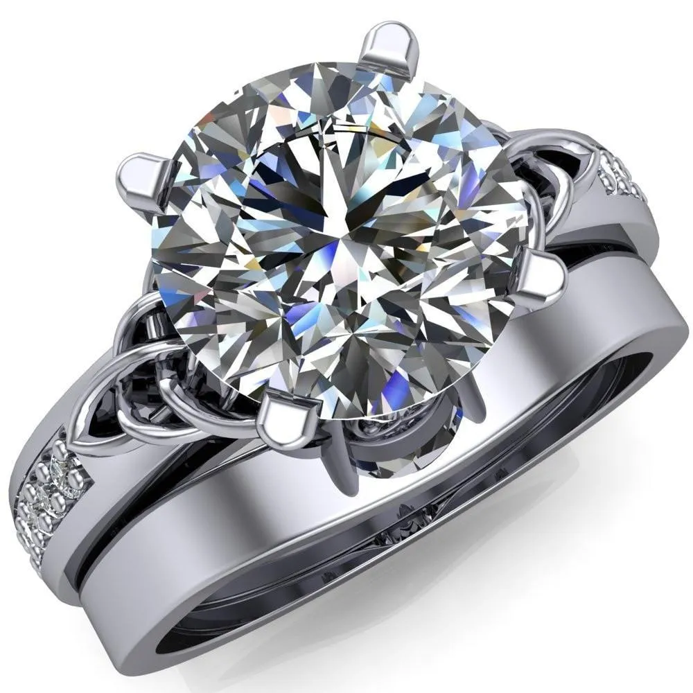 Lilith Round Center Stone Intertwined Shoulders Thick Band Half Eternity Ring