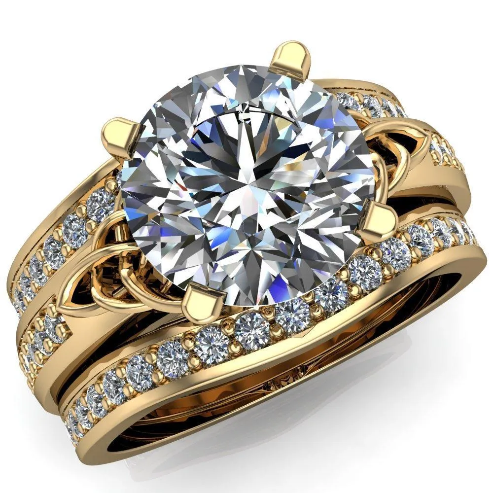 Lilith Round Center Stone Intertwined Shoulders Thick Band Half Eternity Ring
