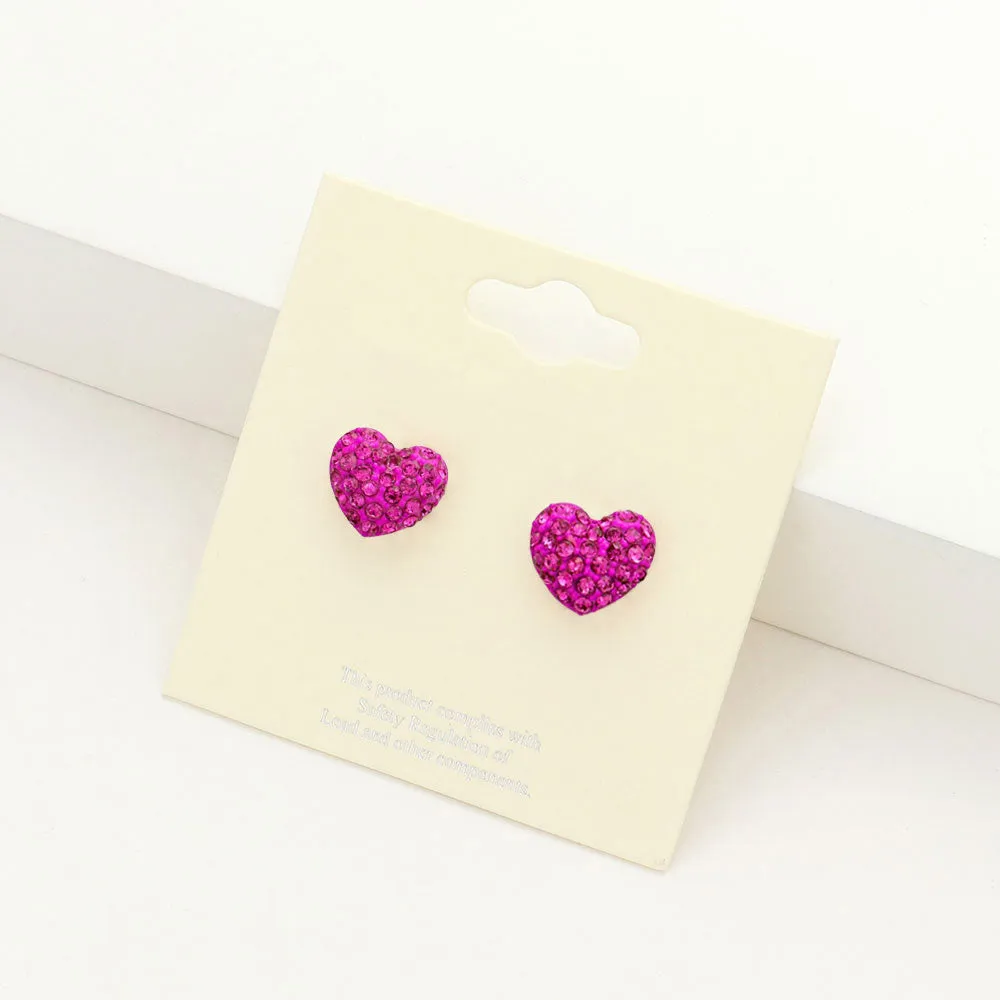 Little Girls Fuchsia Crystal Heart Stud Earrings  | Small Pageant Earrings | 152201