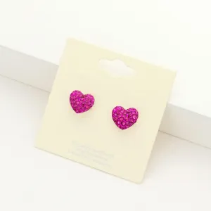 Little Girls Fuchsia Crystal Heart Stud Earrings  | Small Pageant Earrings | 152201