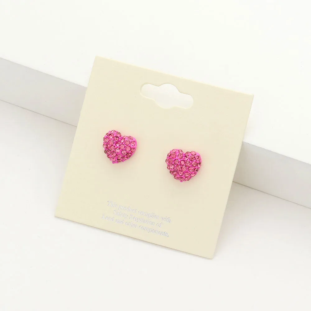 Little Girls Pink Crystal Heart Stud Earrings | Small Pageant Earrings | 152202