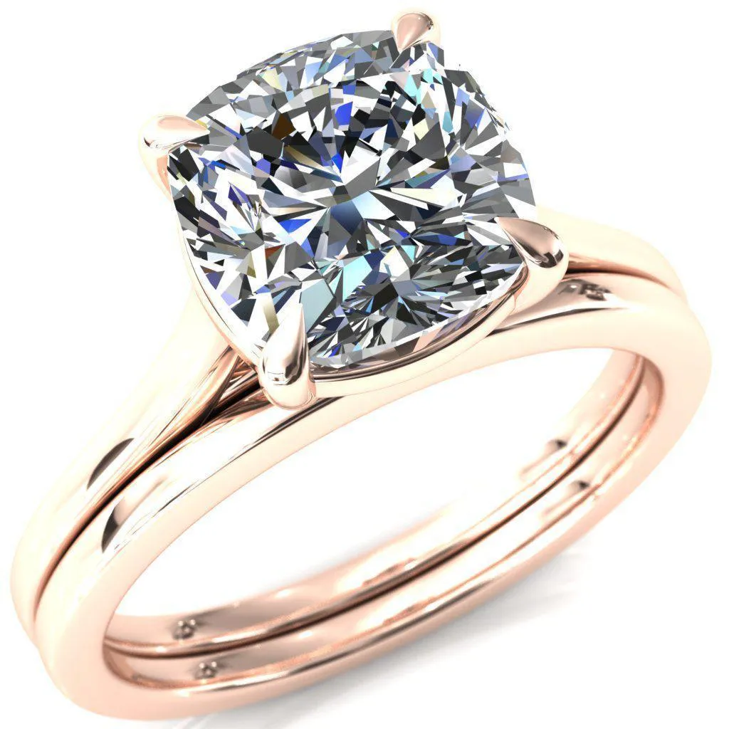Lizzy Cushion Center Stone 4 Claw Prong Cathedral Engagement Ring