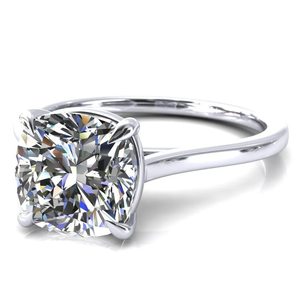 Lizzy Cushion Center Stone 4 Claw Prong Cathedral Engagement Ring