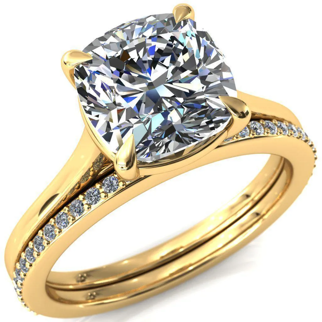 Lizzy Cushion Center Stone 4 Claw Prong Cathedral Engagement Ring