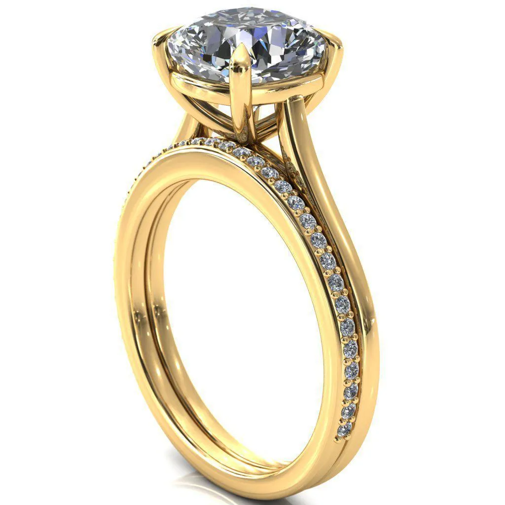 Lizzy Cushion Center Stone 4 Claw Prong Cathedral Engagement Ring