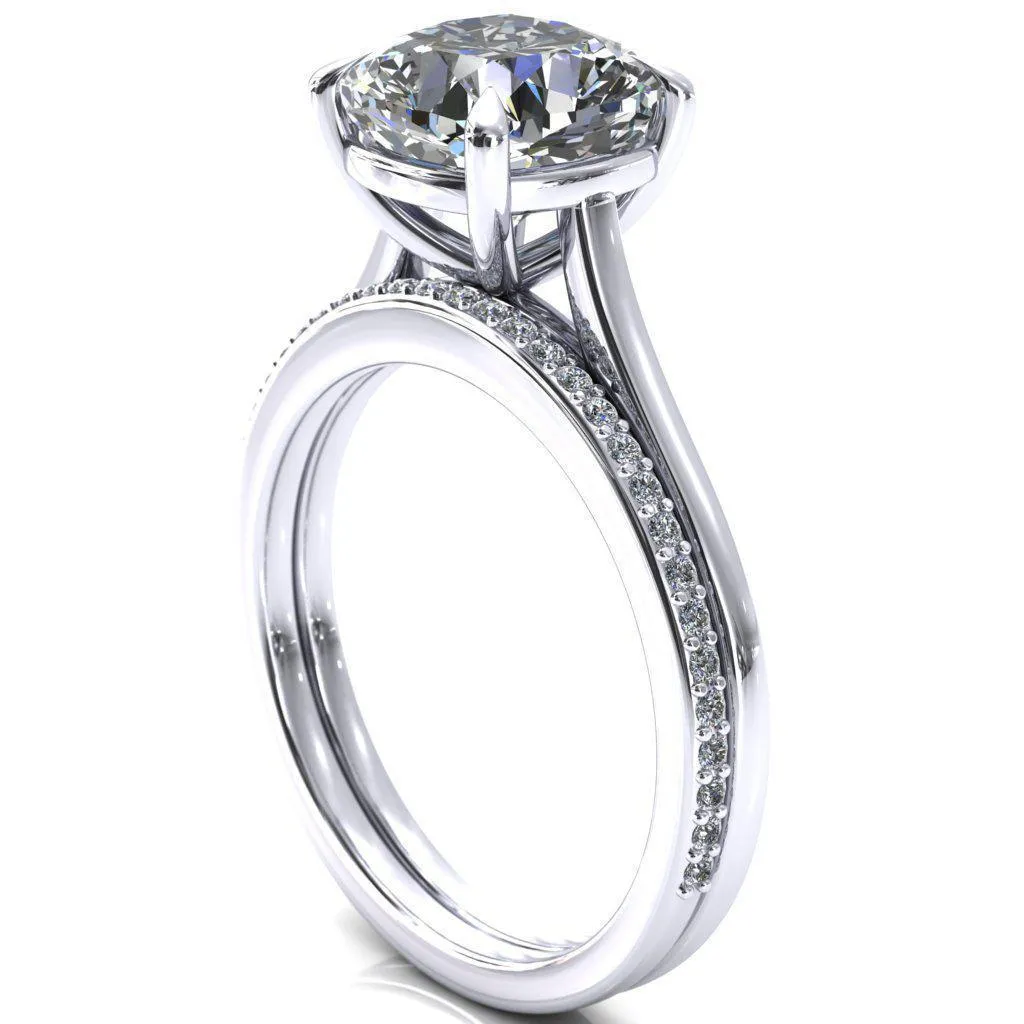 Lizzy Cushion Center Stone 4 Claw Prong Cathedral Engagement Ring