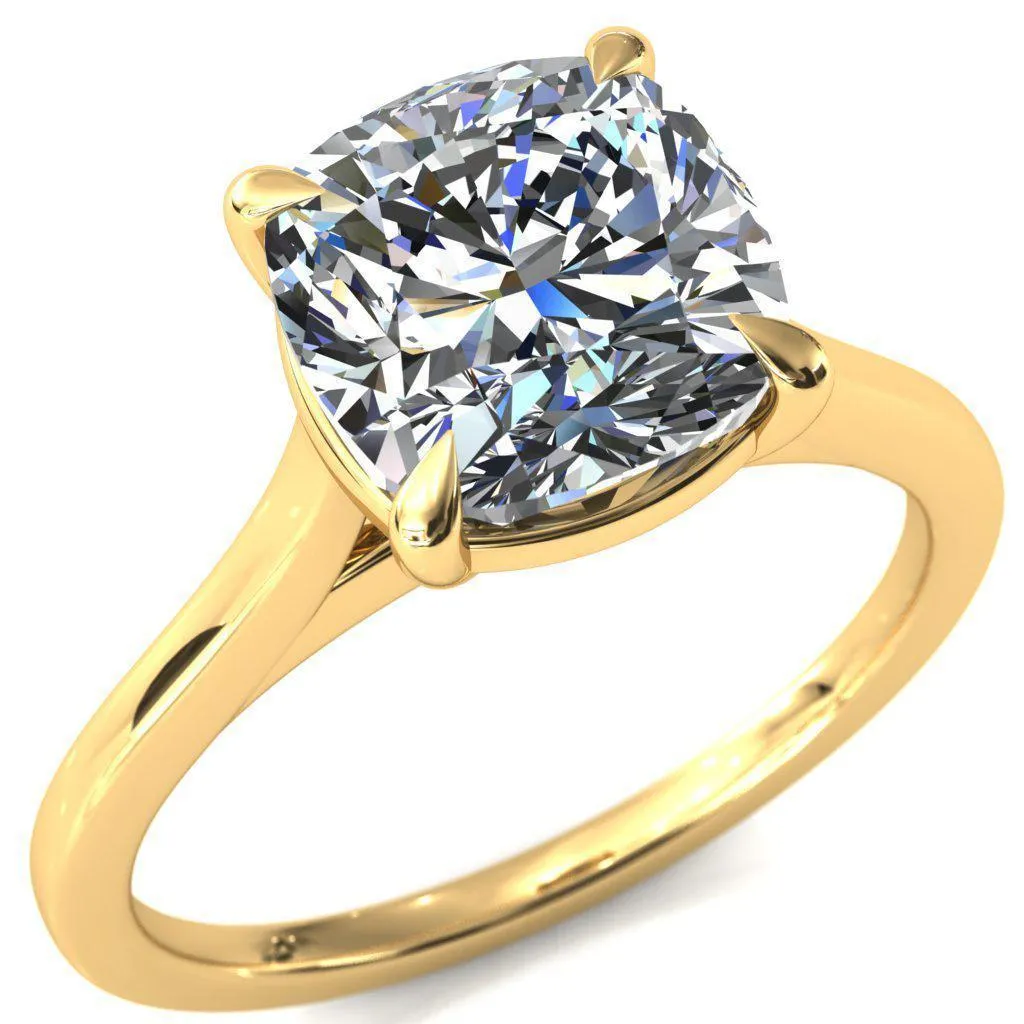 Lizzy Cushion Center Stone 4 Claw Prong Cathedral Engagement Ring