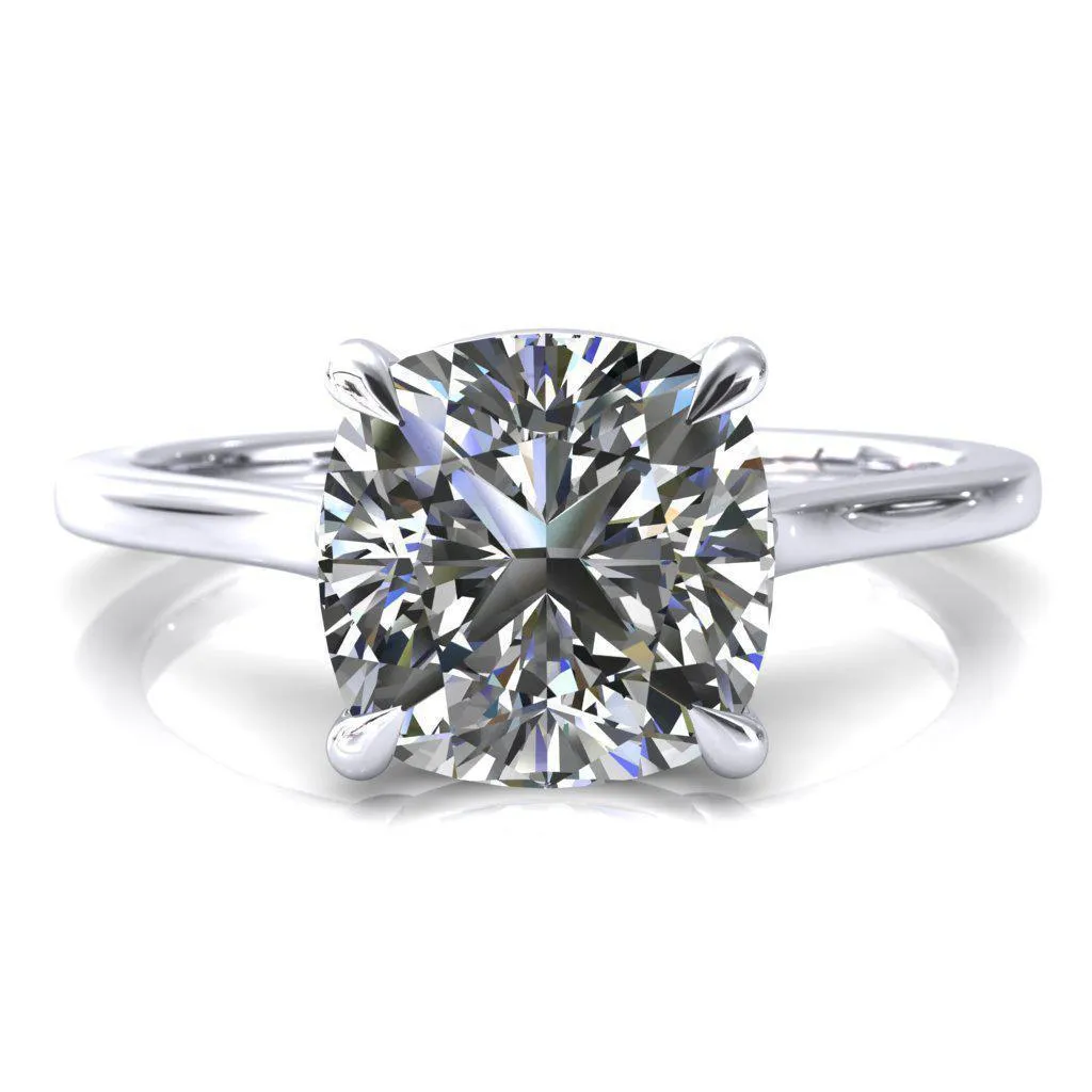Lizzy Cushion Center Stone 4 Claw Prong Cathedral Engagement Ring