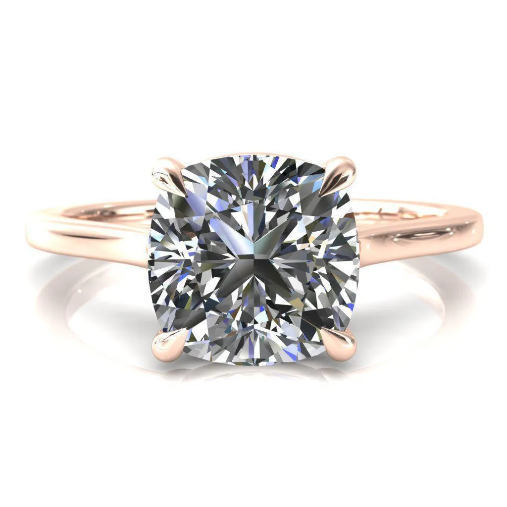 Lizzy Cushion Center Stone 4 Claw Prong Cathedral Engagement Ring