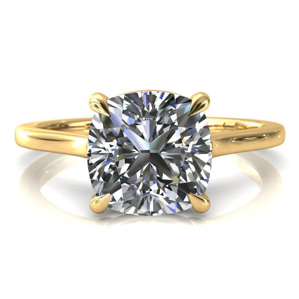 Lizzy Cushion Center Stone 4 Claw Prong Cathedral Engagement Ring
