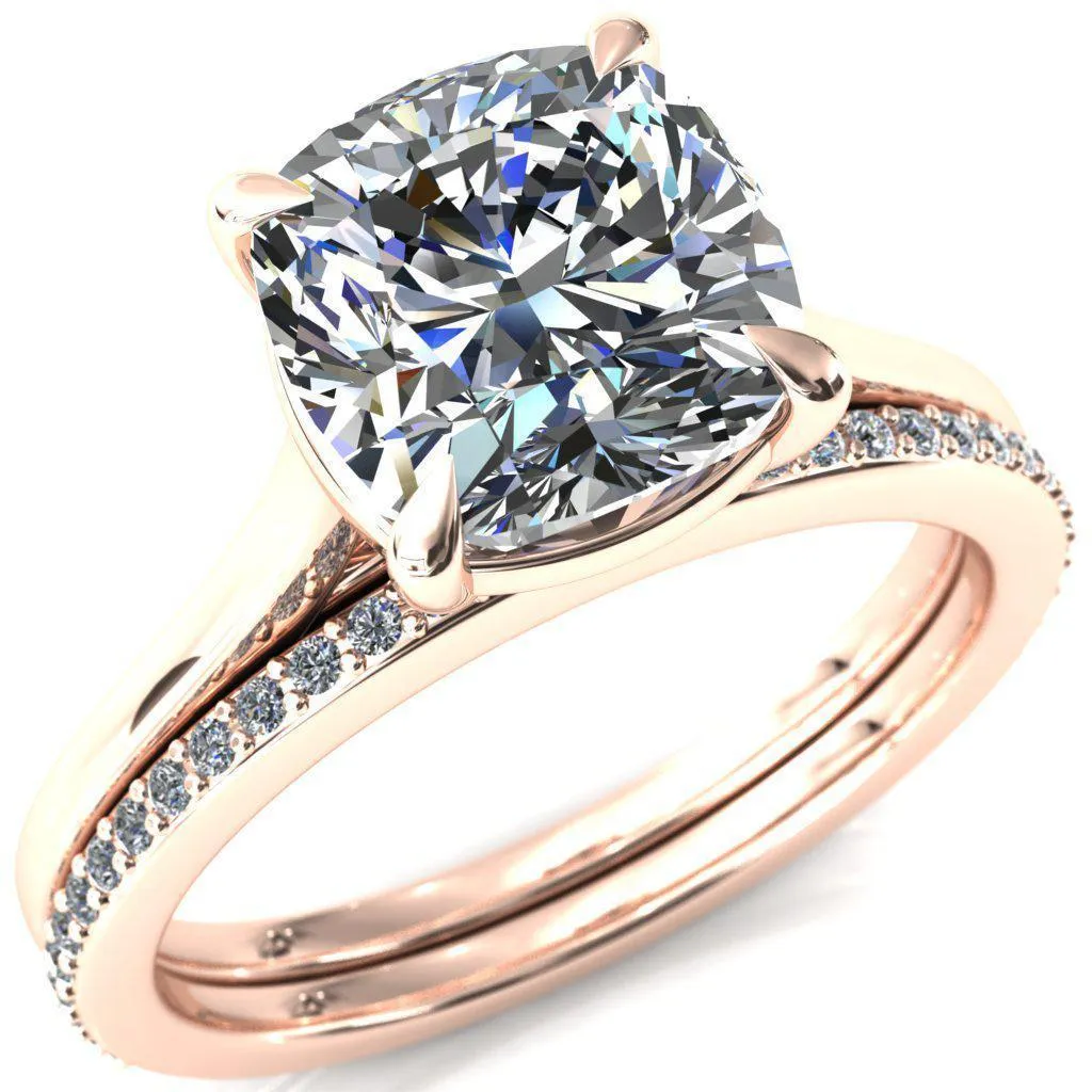 Lizzy Cushion Center Stone 4 Claw Prong Cathedral Engagement Ring