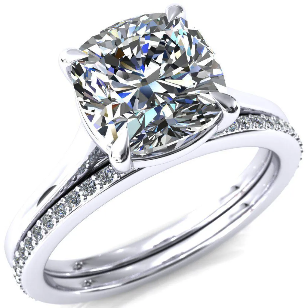 Lizzy Cushion Center Stone 4 Claw Prong Cathedral Engagement Ring