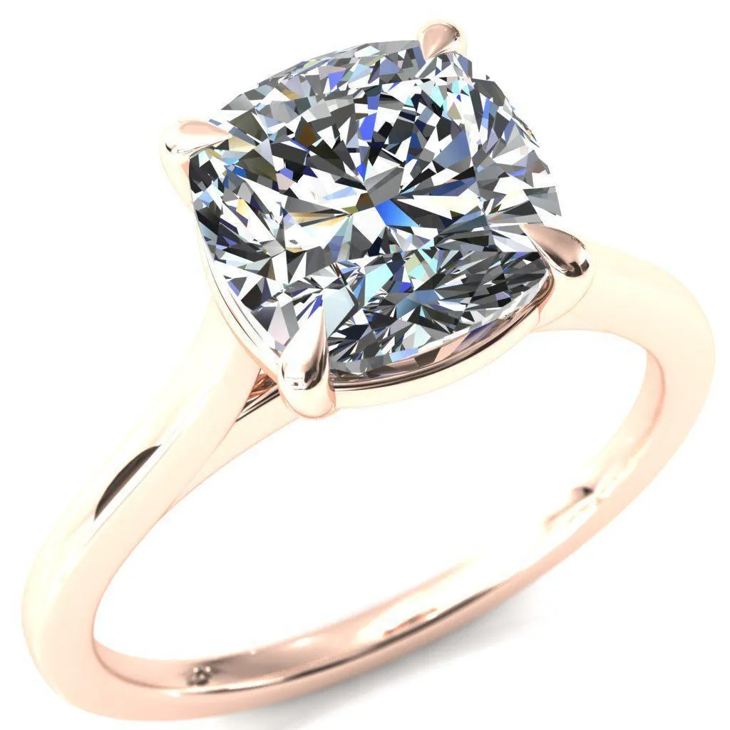 Lizzy Cushion Center Stone 4 Claw Prong Cathedral Engagement Ring