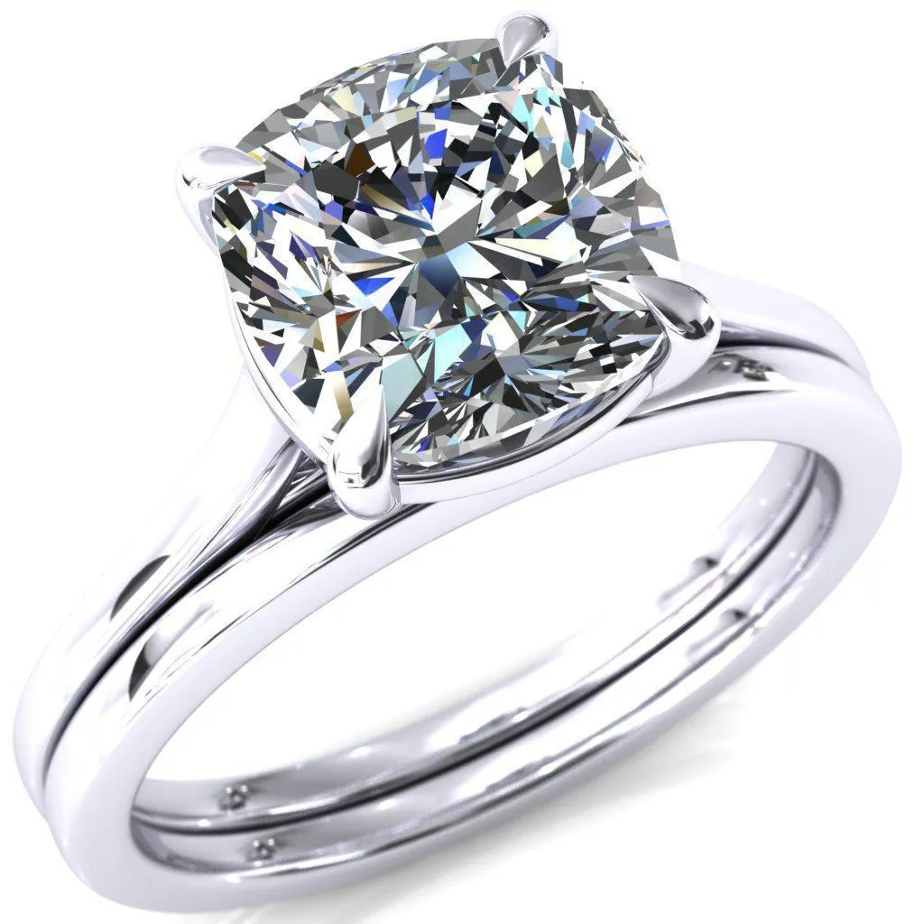 Lizzy Cushion Center Stone 4 Claw Prong Cathedral Engagement Ring