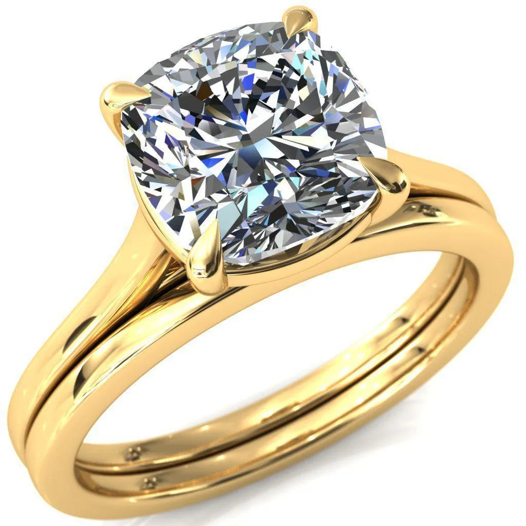 Lizzy Cushion Center Stone 4 Claw Prong Cathedral Engagement Ring