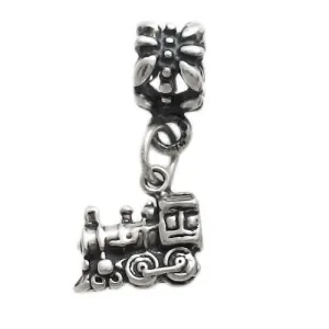 Locomotive Charm in 3D with Euro Bead. Sterling Silver