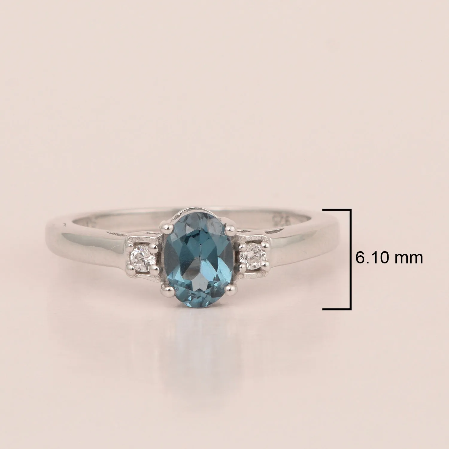 London Blue Topaz Oval 7X5 MM Gemstone 925 Sterling Silver 3-Stone Proposal Ring
