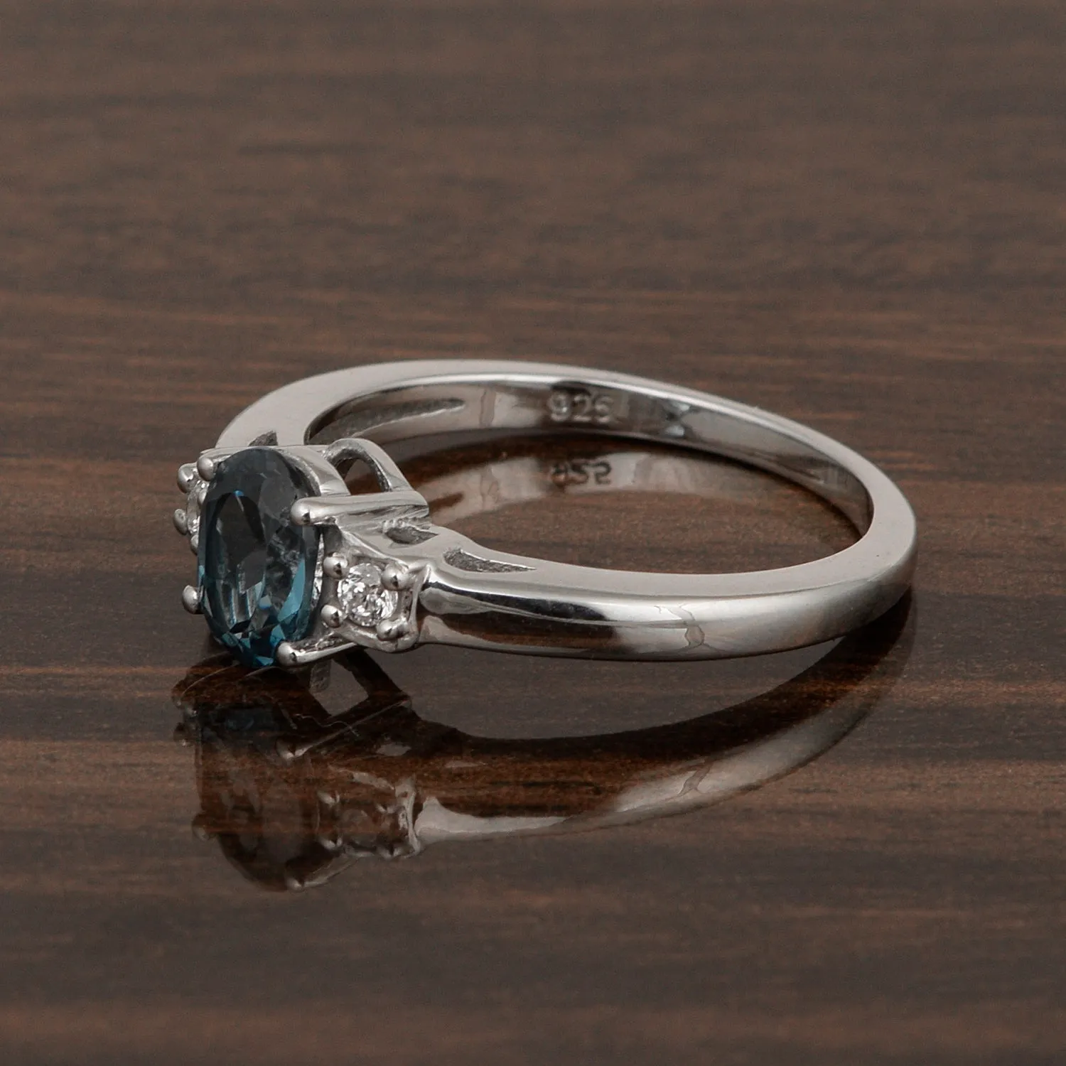 London Blue Topaz Oval 7X5 MM Gemstone 925 Sterling Silver 3-Stone Proposal Ring