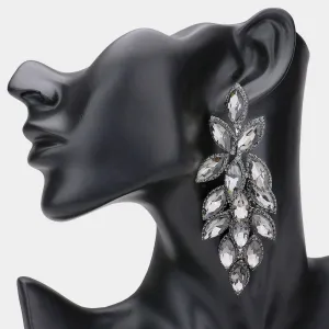 Long Black Diamond Crystal Marquise Leaf Stone Pageant Earrings | Prom Earrings |  562797