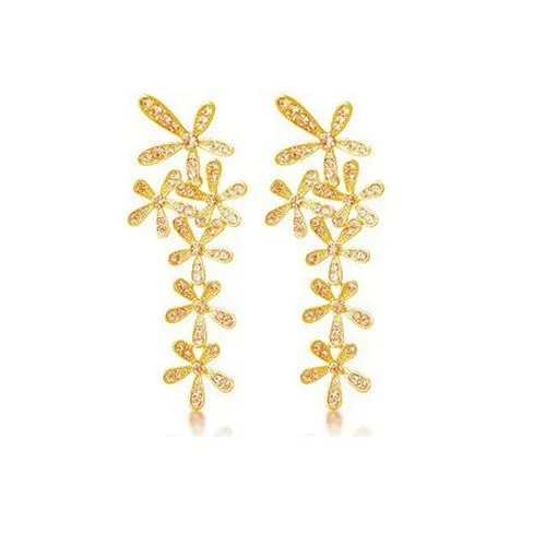 Long Gold Earrings Snowflake Fashion Full Rhinestone Crystal Flower Drop Women