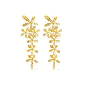 Long Gold Earrings Snowflake Fashion Full Rhinestone Crystal Flower Drop Women