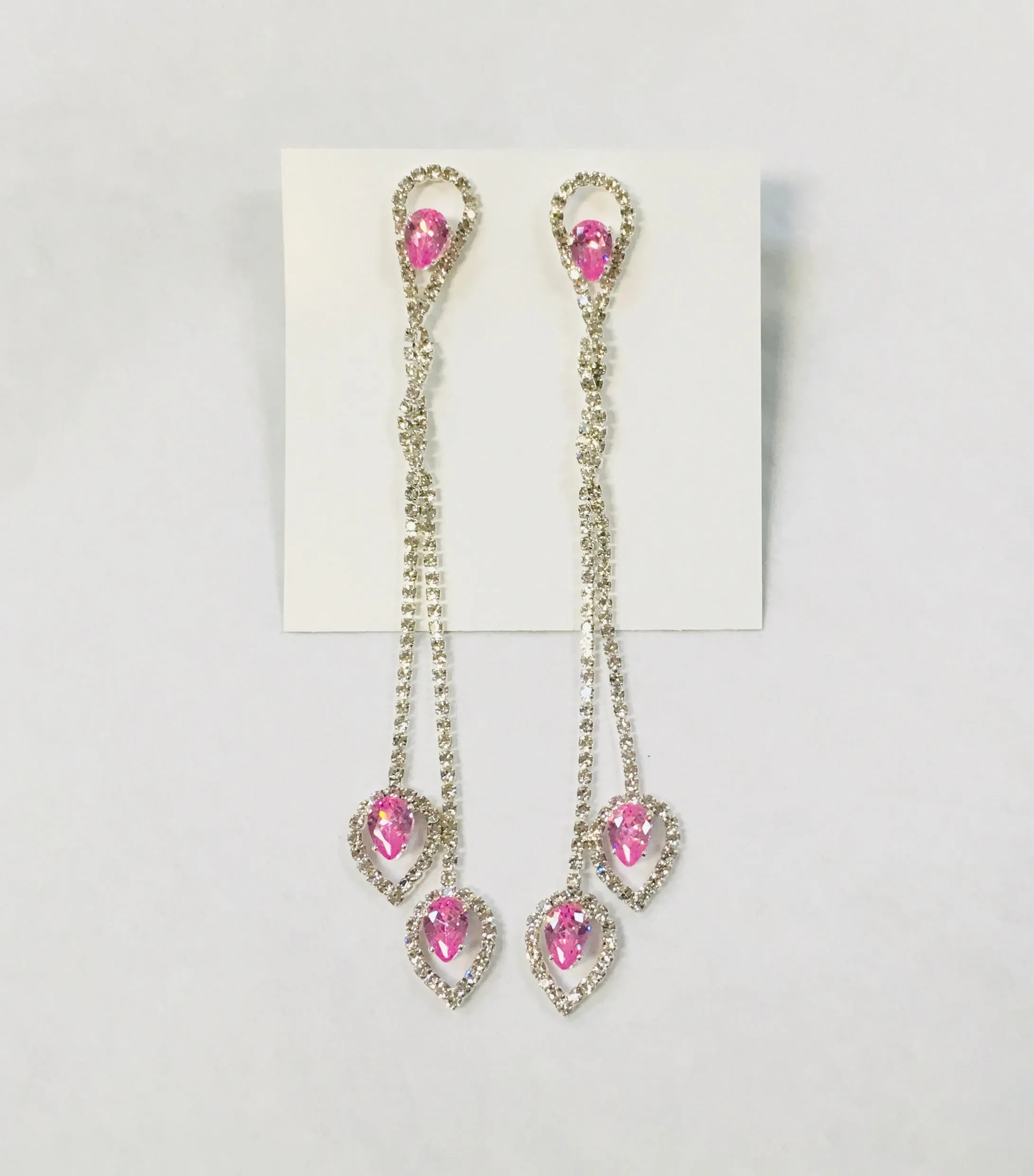 Long Pink & Crystal Glam Earrings