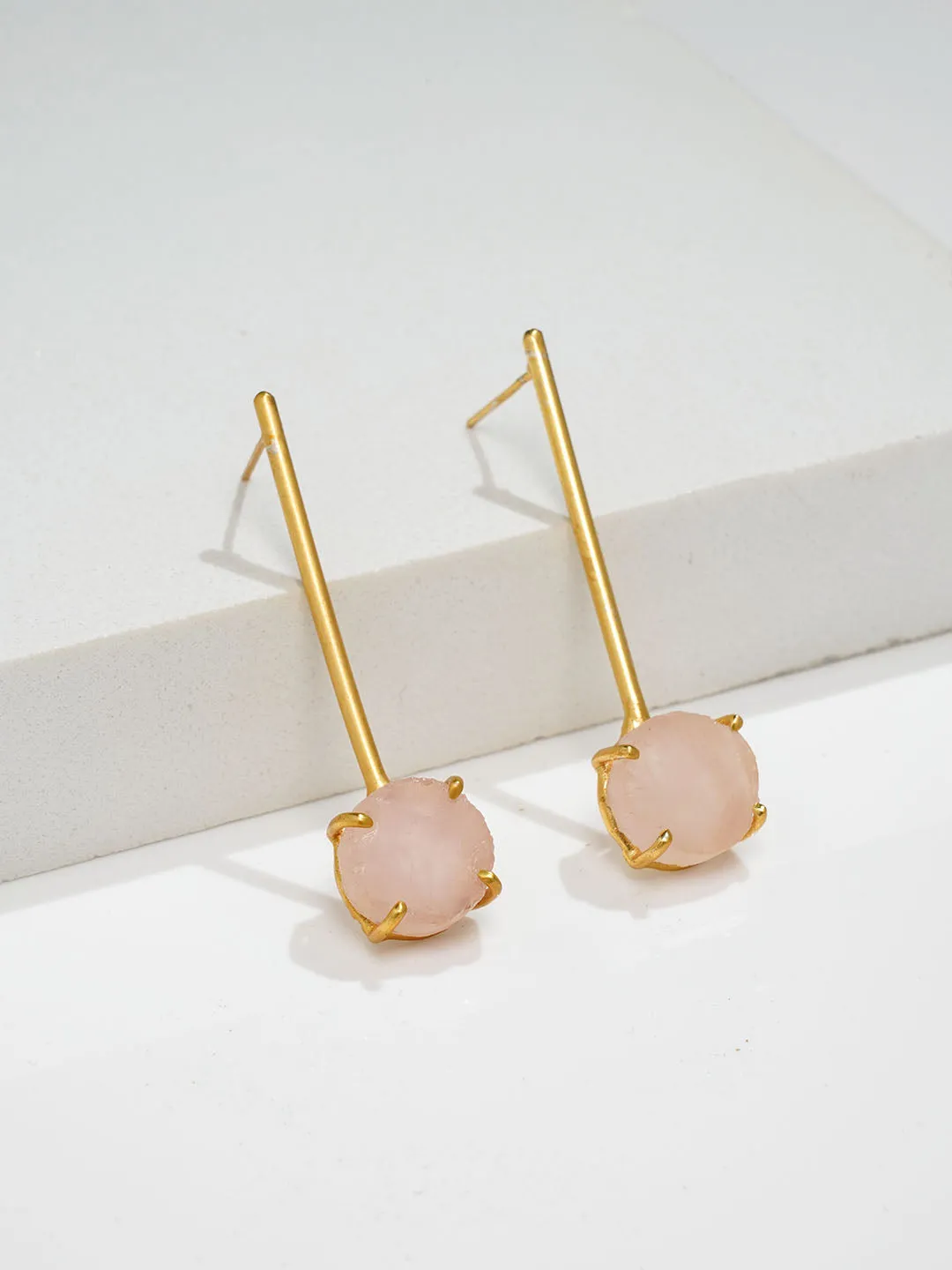 Long Rose Quartz Crystal Earring