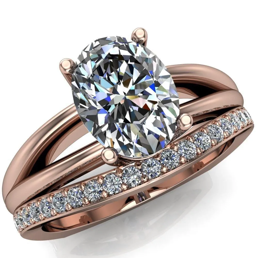 Lorelai Oval Center Stone Split Shank Under Bezel 4 Prong Ring