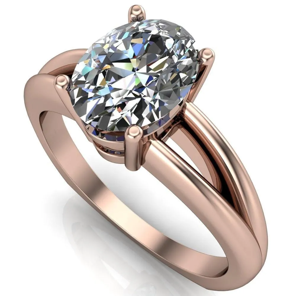 Lorelai Oval Center Stone Split Shank Under Bezel 4 Prong Ring