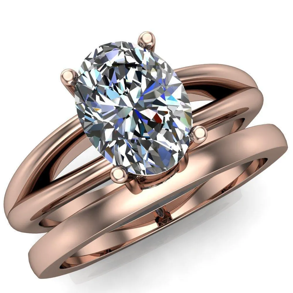 Lorelai Oval Center Stone Split Shank Under Bezel 4 Prong Ring