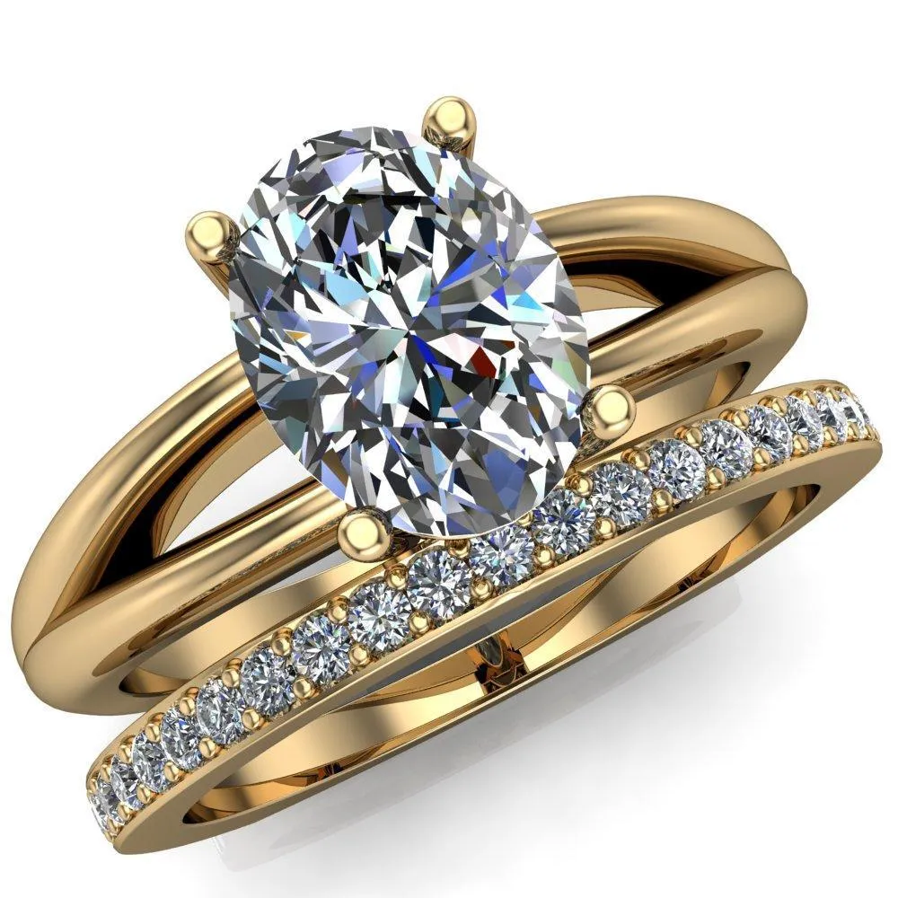 Lorelai Oval Center Stone Split Shank Under Bezel 4 Prong Ring