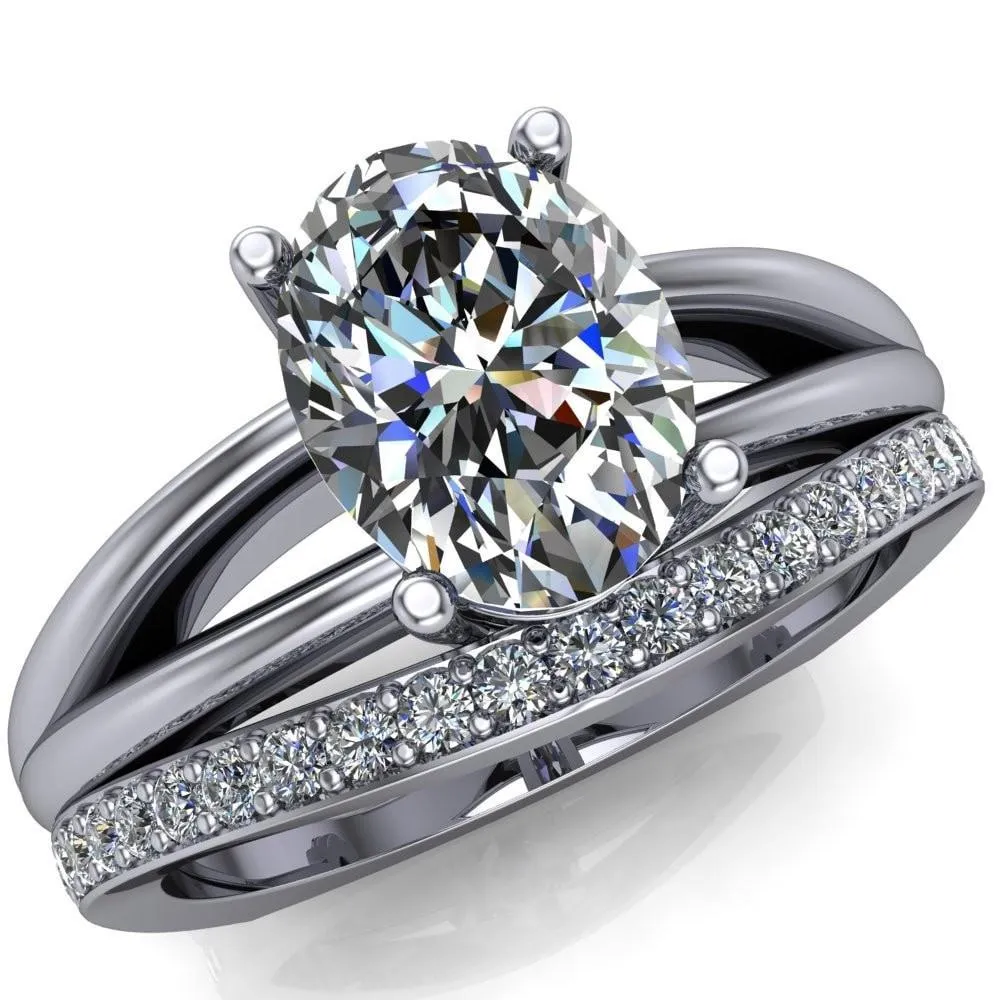 Lorelai Oval Center Stone Split Shank Under Bezel 4 Prong Ring