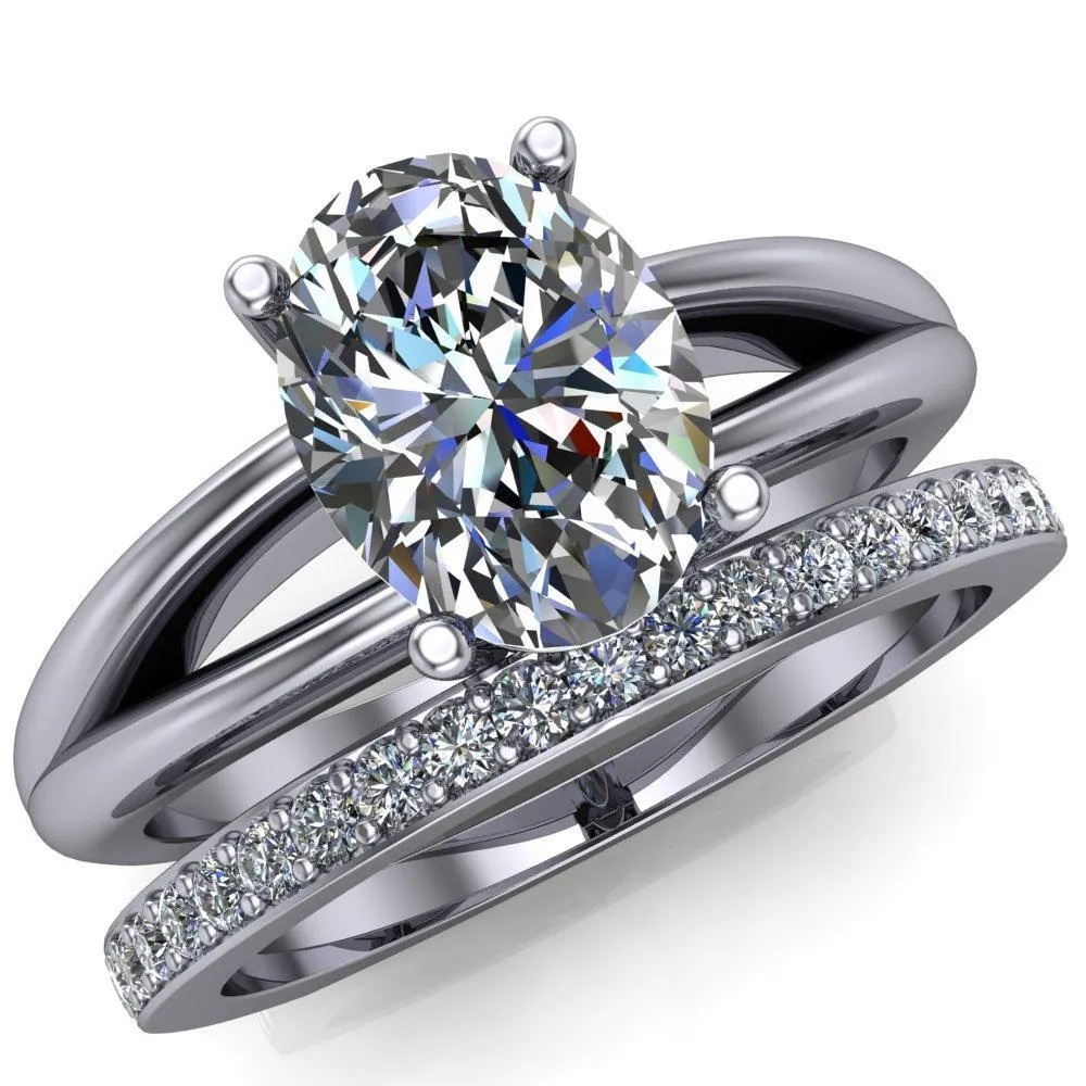 Lorelai Oval Center Stone Split Shank Under Bezel 4 Prong Ring