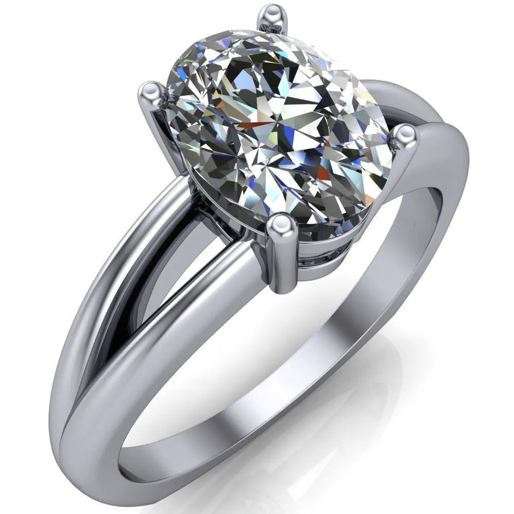 Lorelai Oval Center Stone Split Shank Under Bezel 4 Prong Ring