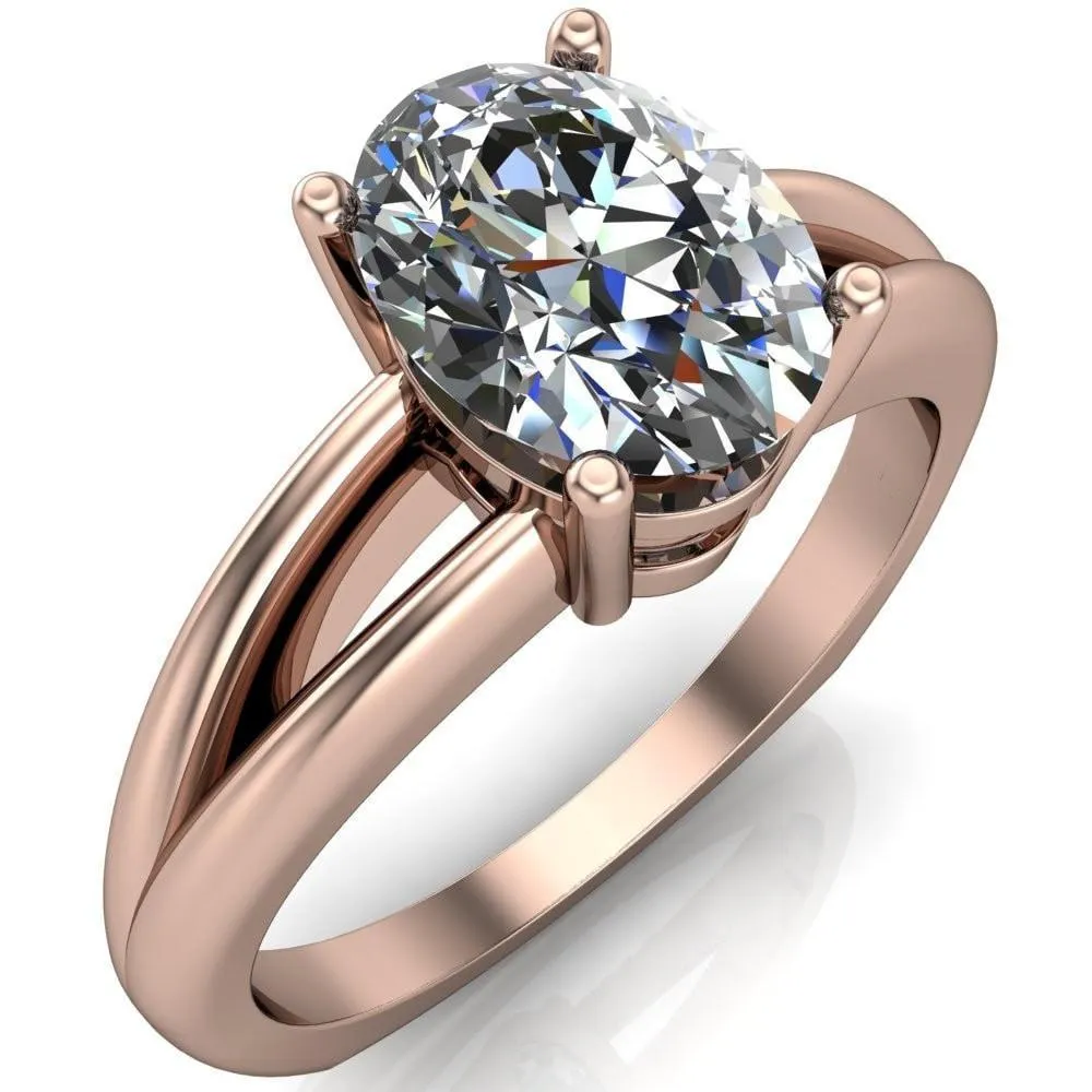 Lorelai Oval Center Stone Split Shank Under Bezel 4 Prong Ring