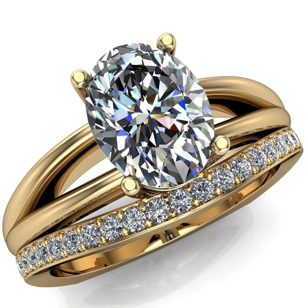 Lorelai Oval Center Stone Split Shank Under Bezel 4 Prong Ring