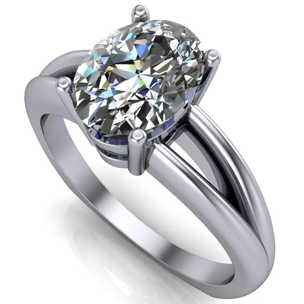 Lorelai Oval Center Stone Split Shank Under Bezel 4 Prong Ring