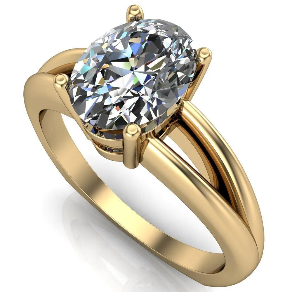 Lorelai Oval Center Stone Split Shank Under Bezel 4 Prong Ring
