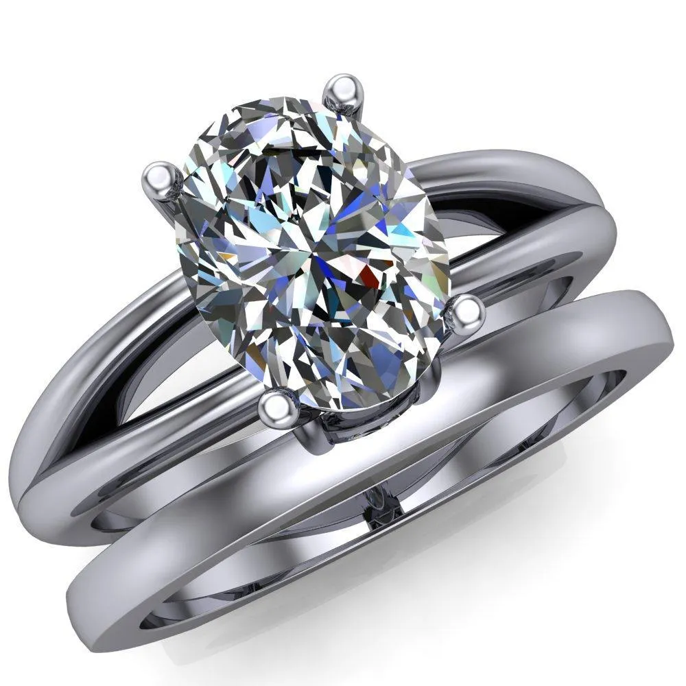 Lorelai Oval Center Stone Split Shank Under Bezel 4 Prong Ring