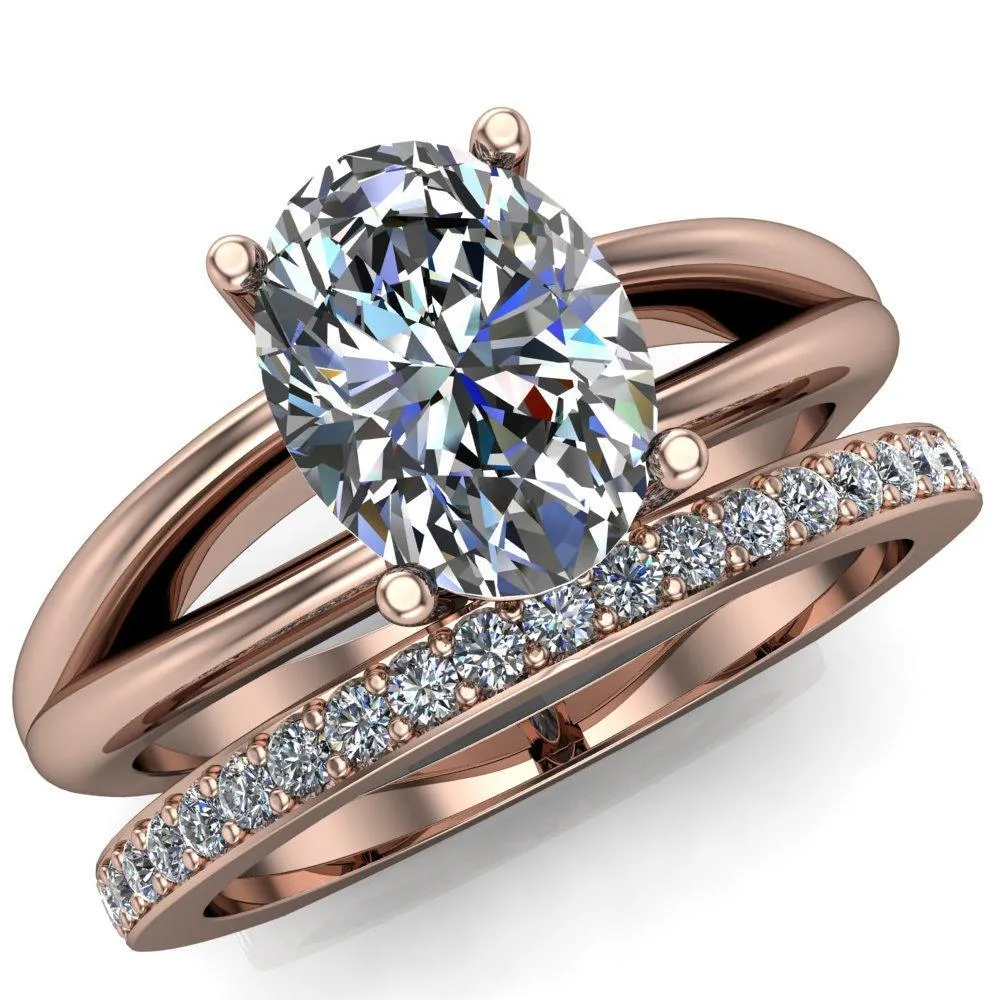 Lorelai Oval Center Stone Split Shank Under Bezel 4 Prong Ring