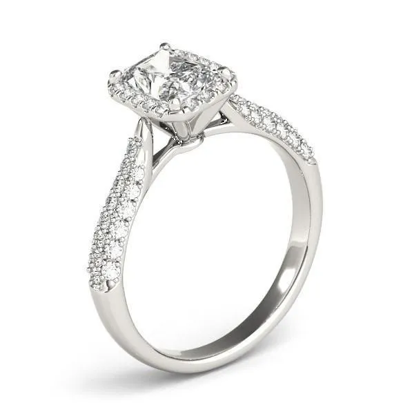 Lorene Emerald Moissanite Micro Pave Shank Halo Engagement Ring