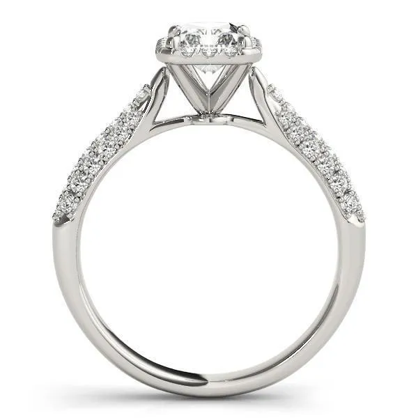 Lorene Emerald Moissanite Micro Pave Shank Halo Engagement Ring